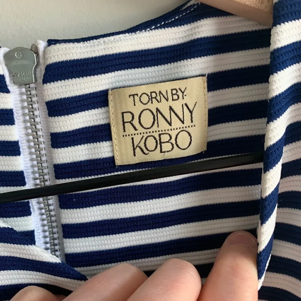 Torn by Rony Kobo Vered Blue Stripe Dress XS